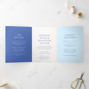 Invitation Trois Volets Mariage moderne Bleu élégant