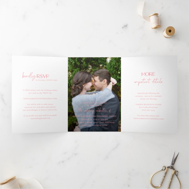 Invitation Trois Volets Mariage moderne Chic Pink (Intérieur)