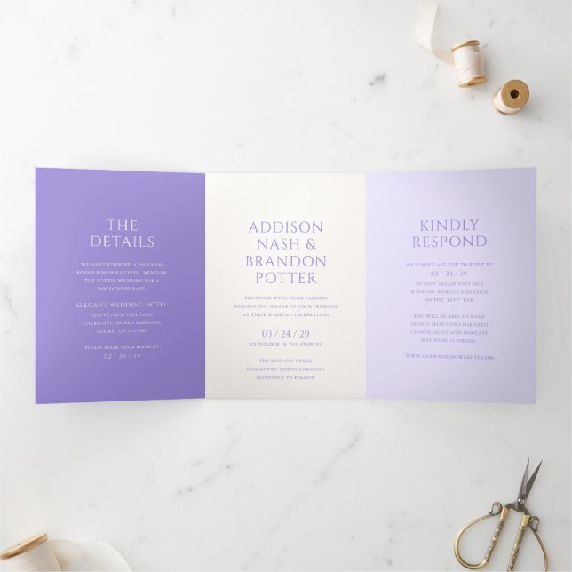 Invitation Trois Volets Mariage moderne Lilac élégant (Intérieur)