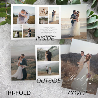 Invitation Trois Volets Mariage moderne merci multi photo collage carte