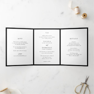 Invitation Trois Volets Mariage Moderne Monogramme Élégant Noir et Blanc