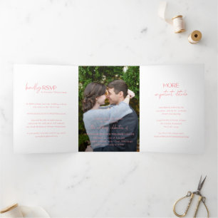 Invitation Trois Volets Mariage Moderne Photo Rose Élégant