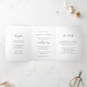 Invitation Trois Volets Mariage Moderne Simple en Noir et Blanc