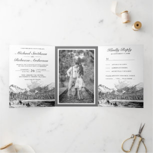 Invitation Trois Volets Mariage Montagne Rustique Lac Tout en Un