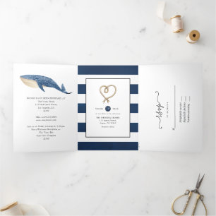Invitation Trois Volets Mariage nautique baleine