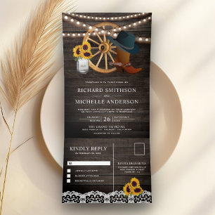 Invitation Trois Volets Mariage occidental cow-boy Fleurs de tournesol Boi