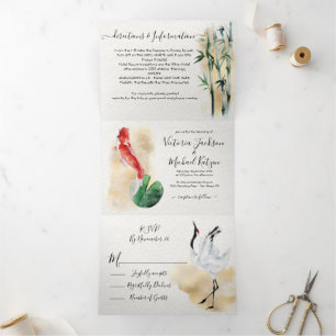 Invitation Trois Volets Mariage or doux asiatique