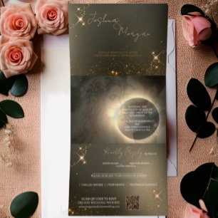 Invitation Trois Volets Mariage personnalisé avec photo d'éclipse solaire 