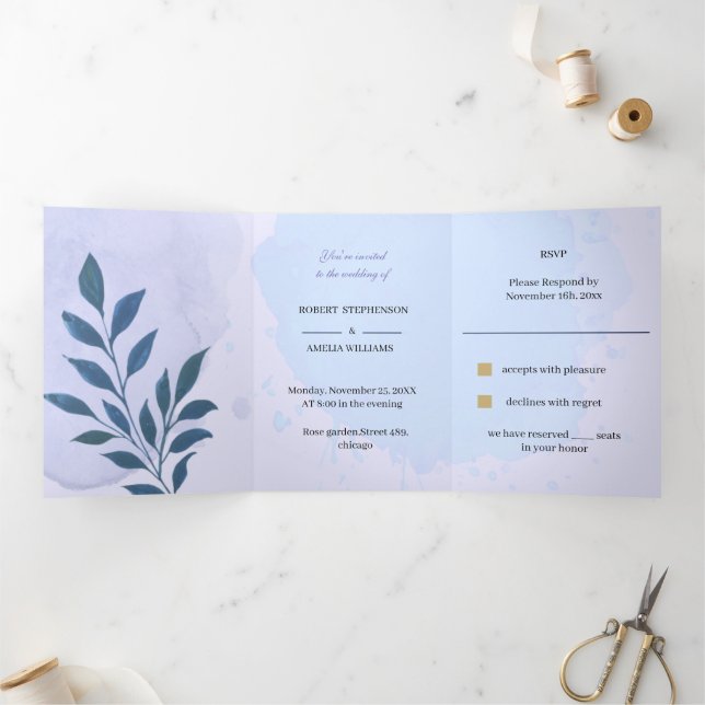 Invitation Trois Volets Mariage personnalisé Elegan Bleu esthétique (Intérieur)