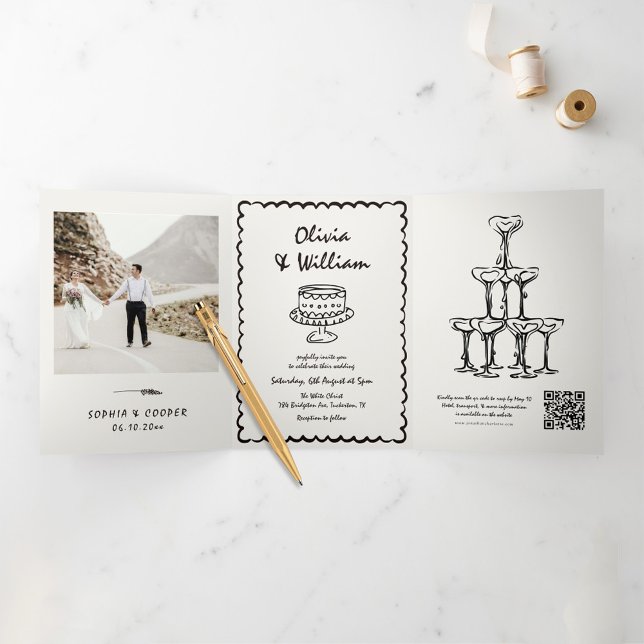 Invitation Trois Volets Mariage photo à main vintage (Créateur téléchargé)