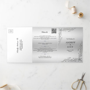 Invitation Trois Volets Mariage photo de la décoration en argent QR Code