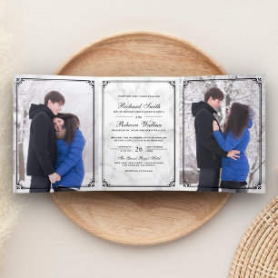Invitation Trois Volets Mariage photo élégant minimaliste sur marbre blanc
