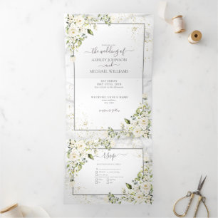 Invitation Trois Volets Mariage photo en marbre d'or gris clair