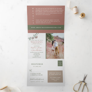 Invitation Trois Volets Mariage photo en terre cuite moderne