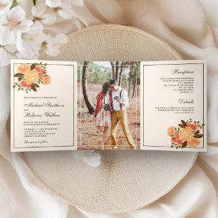 Invitation Trois Volets Mariage Photo Floral Rustique Automne