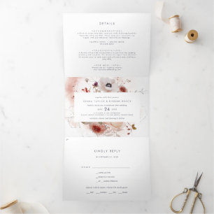 Invitation Trois Volets Mariage photo floral simple tout en un
