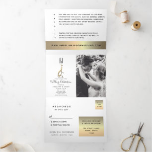 Invitation Trois Volets mariage photo Gold 3 en 1