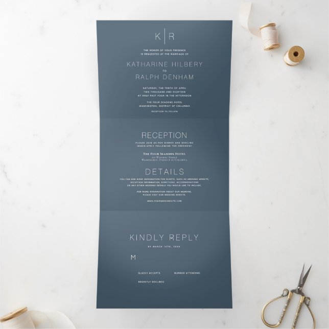 Invitation Trois Volets Mariage photo minimaliste moderne de la marine tou (Intérieur)