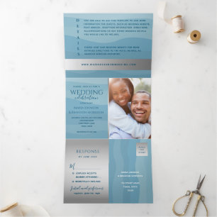 Invitation Trois Volets Mariage photo moderne Dusty Blue Ocean Waves