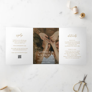 Invitation Trois Volets Mariage photo moderne or simple