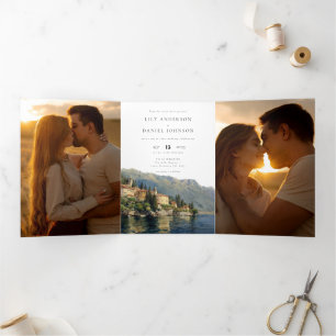 Invitation Trois Volets Mariage Photo QR Code 3 Lac de Côme Italie
