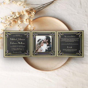 Invitation Trois Volets Mariage photo Retro Art Déco vintage