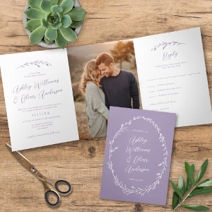 Invitation Trois Volets Mariage photo Rustic Lavender Fleur sauvage Boho