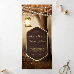 Invitation Trois Volets Mariage Rustic Fall Autumn Tree Lampe String Light