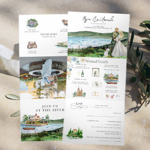 Invitation Trois Volets Mariage Rustique à Alexandria Bay au Bord de la Ri