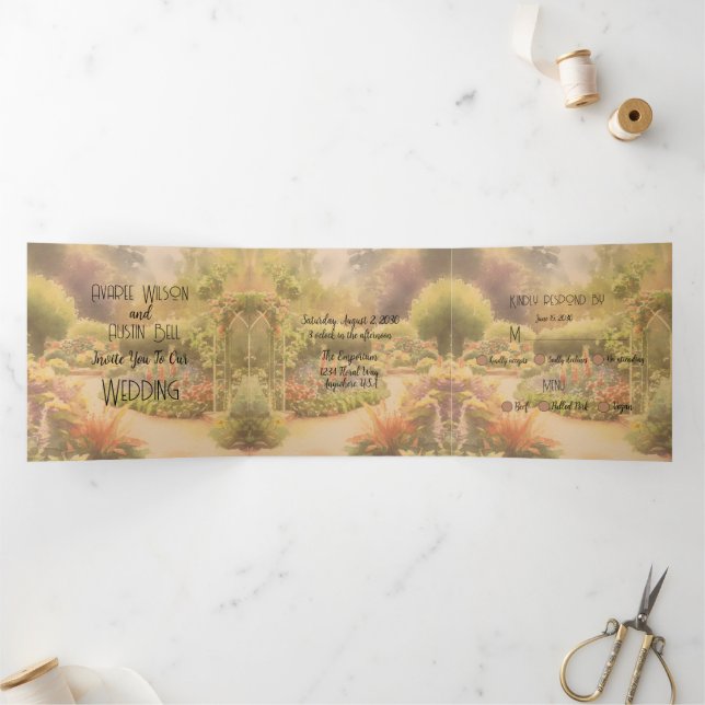 Invitation Trois Volets Mariage rustique dans le jardin (Intérieur)