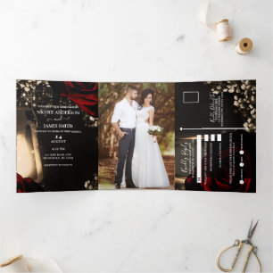 Invitation Trois Volets Mariage rustique romantique aux lanternes et roses