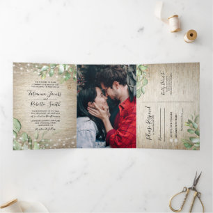 Invitation Trois Volets Mariage Rustique Tout en Un avec de la Végétation