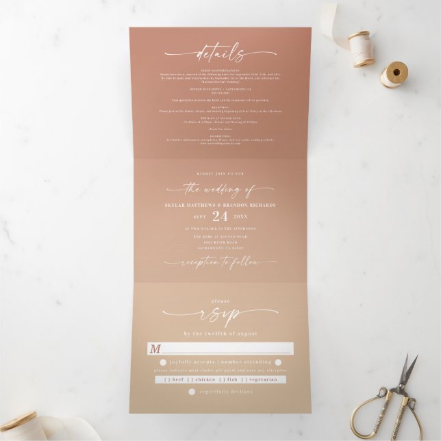 Invitation Trois Volets Mariage simple Terra Cotta et Ombre jaune (Intérieur)