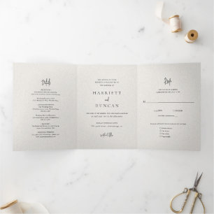 Invitation Trois Volets Mariage sobre et élégant, beige et neutre