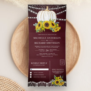 Invitation Trois Volets Mariage Tournesols Bois de Bourgogne Citrouille Bl