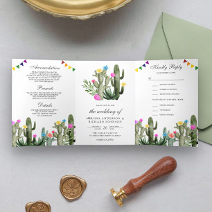 Invitation Trois Volets Mariage Tout Compris Fleur de Cactus Fiesta Mexica