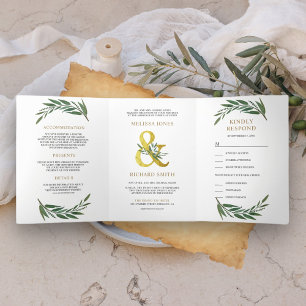 Invitation Trois Volets Mariage Tout en Un avec Branche d'Olivier et Esper