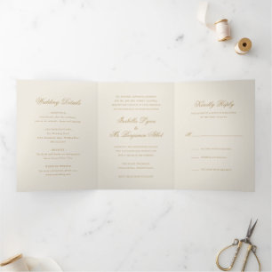 Invitation Trois Volets Mariage traditionnel ivoire et or Formal élégant