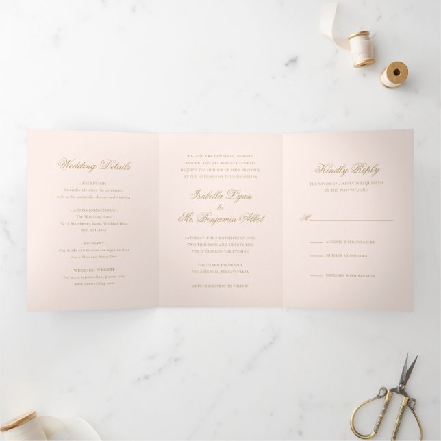 Invitation Trois Volets Mariage traditionnel rose vif Formal élégant (Intérieur)