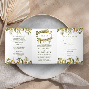Invitation Trois Volets Mariage Tropical Boho Feuilles de Palmier Séchées 