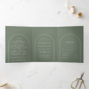 Invitation Trois Volets Mariage vert simple Boho Arch Sage
