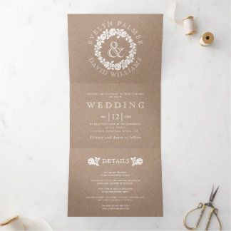 Invitation Trois Volets mariage vintage en carton rose kraft