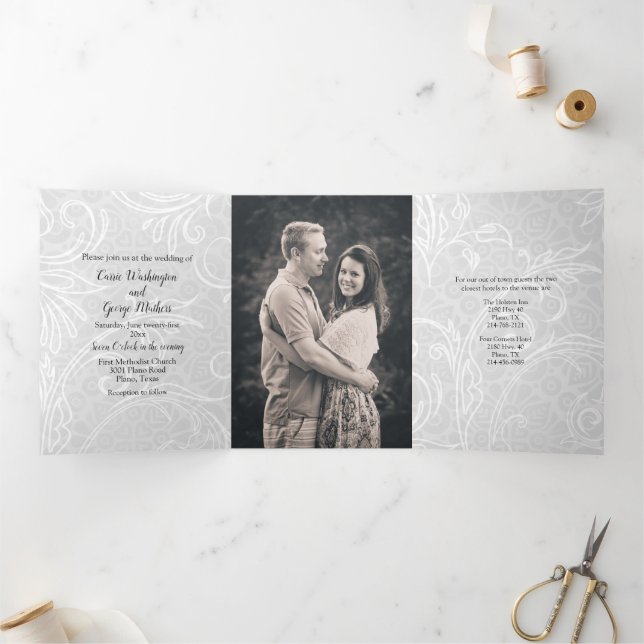 Invitation Trois Volets Mariage White Flourds (Intérieur)