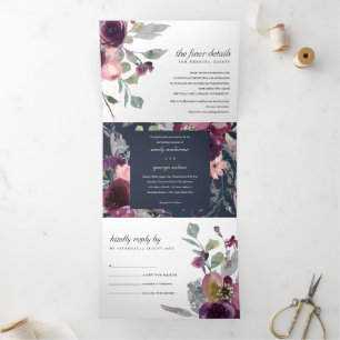 INVITATION TROIS VOLETS MARINE SAUVAGE PURPLE LILAC MARIAGE DE COULEUR D'E