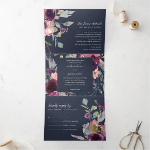 INVITATION TROIS VOLETS MARINE SAUVAGE PURPLE LILAC MARIAGE DE COULEUR D'E