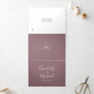 Invitation Trois Volets Mauve Modern Script Monogramme Mariage photo