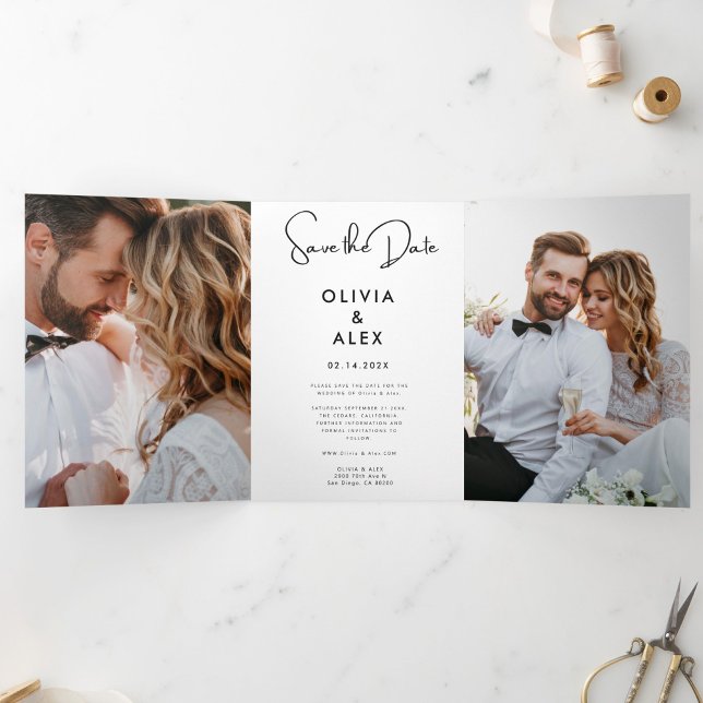 Invitation Trois Volets Minimal et chic | Mariage Photo Enregistrer La Dat (Créateur téléchargé)