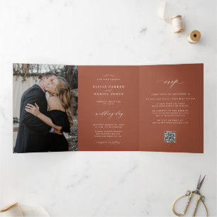 Invitation Trois Volets Minimaliste 2 photo terracotta mariage RSVP QR