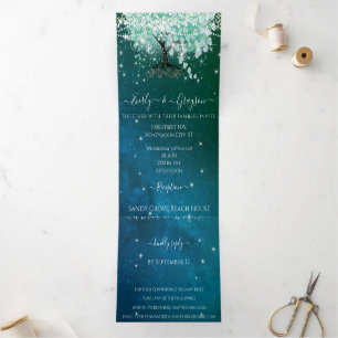 Invitation Trois Volets Mint Green Aqua Mer Bleu Coeur Feutre Mariage