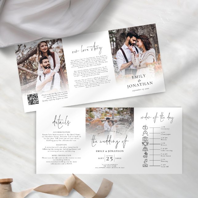 Invitation Trois Volets Moderne 3 Photos superposer le Mariage de chronolo (Front and back)